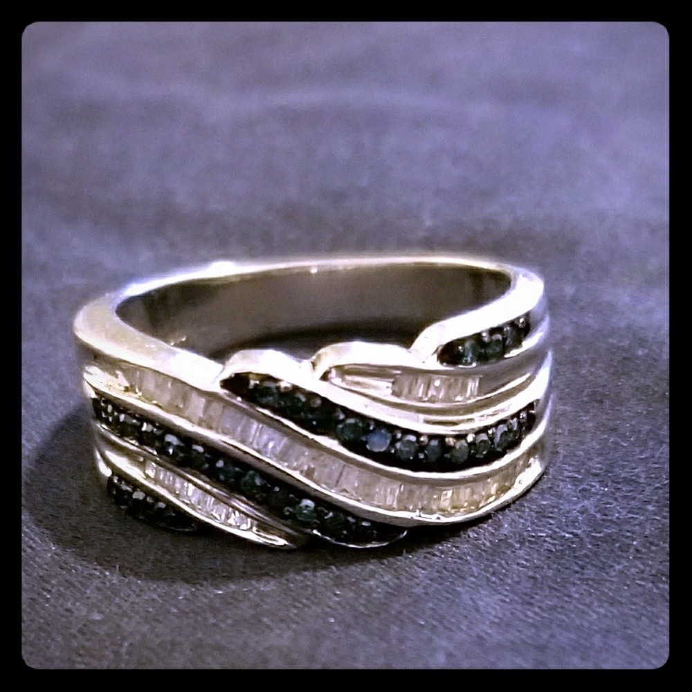 Diamond & Blue Sapphire SS Ring